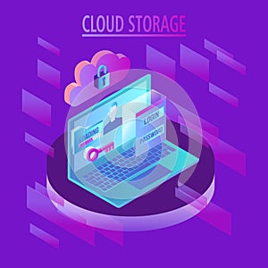 Isometric design concept cloud technology data transfer and storage