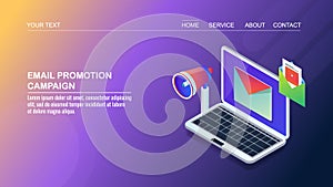 Isometric design concept of email marketing, newsletter promotion, advertising message, digital marketing.