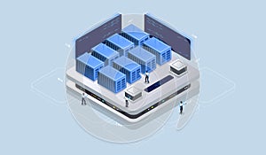 Isometric design concept virtual reality and augmented reality. software development and programming. Computation of big data