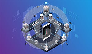 Isometric design concept virtual reality and augmented reality. software development and programming. Computation of big data
