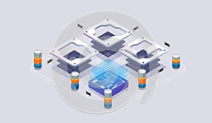 Isometric design concept virtual reality and augmented reality. software development and programming. Computation of big data