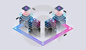 Isometric design concept virtual reality and augmented reality. software development and programming. Data visualization concept.