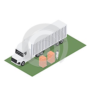 Isometric design of trailer container with shipment of export pallet