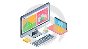 Isometric Desktop Computer, Home Office Work Area, vector design Generative AI