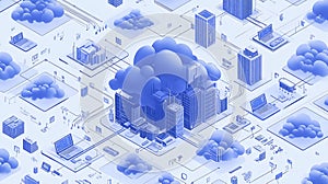 Isometric Diagram of Cloud Computing Network Infrastructure