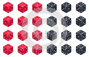 Isometric dice, board game cubes. Gambling poker and backgammon dice, casino gambling pieces isolated 3d vector illustration set