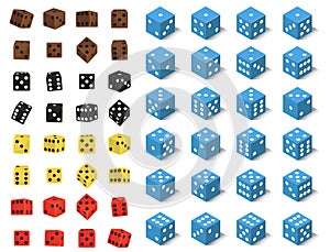 Isometric dice number lucky game fortune casino variants loss gamble cube vector illustration.