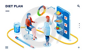 Isometric dietician and woman patient for diet app photo