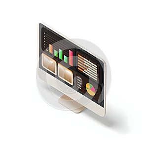 Isometric digital analytics dashboard with charts graphs