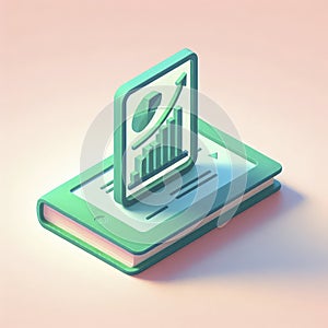 Isometric Digital Book Displaying 3D Bar Graph for Business and Learning photo