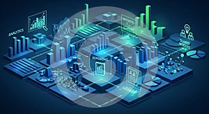 Isometric Digital Data Analysis and Reporting Infographic with Charts