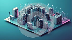 Isometric Server Racks Vector: Cloud, Network, Blender Style