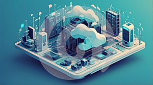 Isometric Server Racks Vector: Cloud, Network, Blender Style