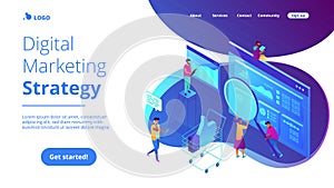 Isometric digital marketing strategy landing page.