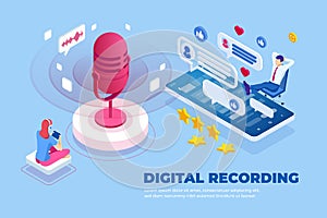 Isometric digital recording and digital sound wave concept. Musical melody design. Soundwave audio music. Voice message