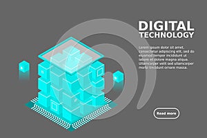 Isometric Digital Technology Web Banner. BIG DATA Machine Learning Algorithms