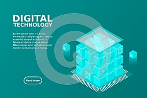 Isometric Digital Technology Web Banner. BIG DATA Machine Learning Algorithms