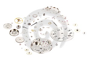 Isometric. Dismantled old mechanical wristwatch isolated on whithe background