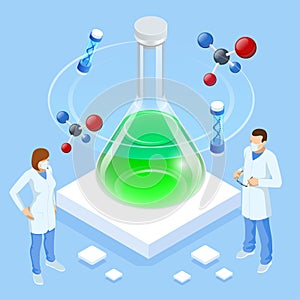 Isometric Doctor Team While Working Analysis Lab, Chemical Laboratory Science. Research Teams in Chemistry Experiments