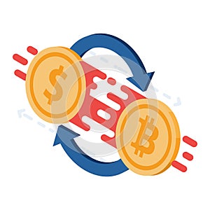 Isometric Dollar Coin and Bitcoin Exchange or Swapping