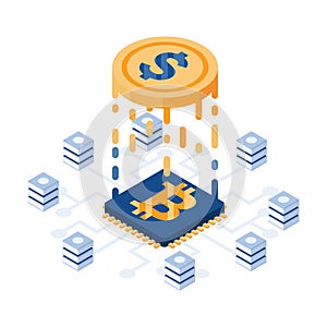 Isometric Dollar Coin Transition to Bitcoin or Digital Currency