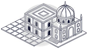 Isometric Dome Building Architectural Structure, vector design Generative AI
