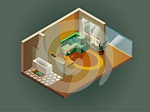 Isometric drawing of a studio room or apartment.