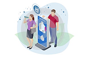 Isometric drinking water filling station, Refill, and Reusable bottle. Eco-friendly. Free public water bottle refill