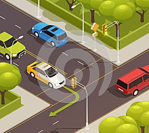 Isometric Driving Instructions Composition