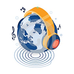 Isometric Earth Globe with Headphone