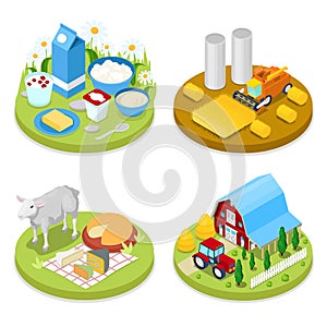 Isometric Ecology Concept. Agriculture Industry. Healthy Natural Food