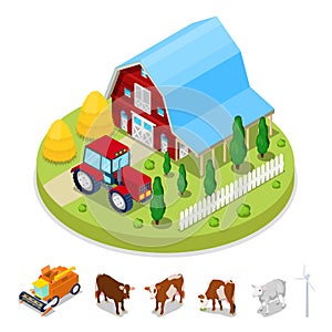 Isometric Ecology Concept. Renewable Energy Wind Mill. Agriculture Industry