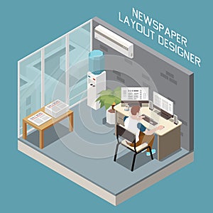 Isometric Editorial Office Illustration
