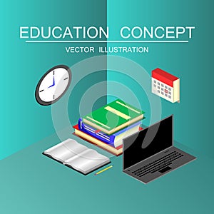 Isometric education and graduation vector concept. 3d back to sc