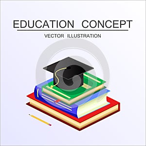 Isometric education and graduation vector concept. 3d back to sc