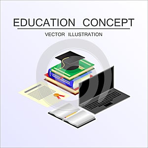 Isometric education and graduation vector concept. 3d back to sc