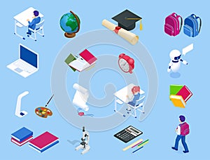 Isometric Education icons, Back To School set. Design elements for mobile and web applications.