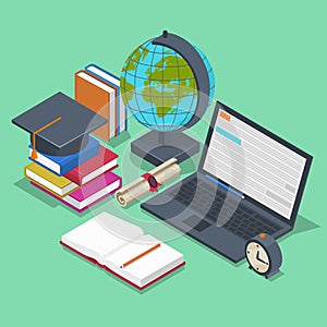 Isometric education vector concept. 3d back to