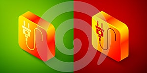 Isometric Electric plug icon isolated on green and red background. Concept of connection and disconnection of the