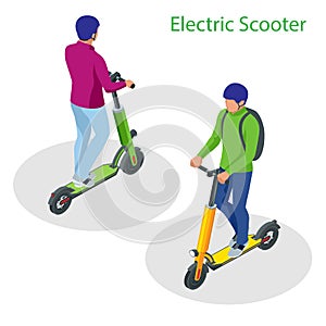 Isometric Electric Scooter on the road. Electric scooter transportation you can rent for a quick ride.