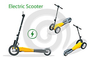 Isometric Electric Scooter on the road. Electric scooter transportation you can rent for a quick ride.