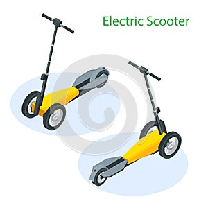 Isometric Electric Scooter on the road. Electric scooter transportation you can rent for a quick ride.