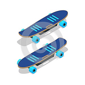 Isometric electric skateboard or longboard isolated on white.