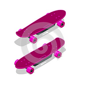 Isometric electric skateboard or longboard isolated on white.