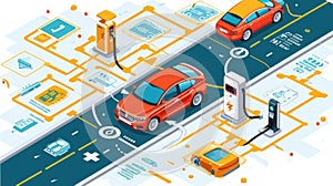 Isometric Electric Vehicle Charging Station Design