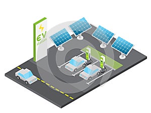 Isometric electric vehicle charging station with solar power concept