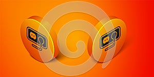 Isometric Electrical outlet icon isolated on orange background. Power socket. Rosette symbol. Orange circle button