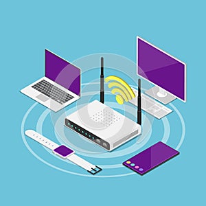 Isometric electronic devices connected to a Wiâ€“Fi router