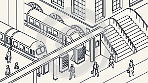 Isometric elevated train station, modern urban transit, vector design Generative AI