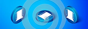 Isometric Empty photo studio icon isolated on blue background. Screen backdrop. Blue circle button. Vector